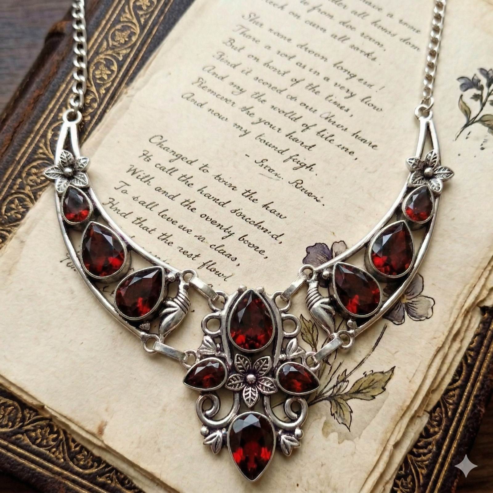 Mozambique Garnet Gemstone Handmade 925 Sterling Silver Jewelry Necklace 18″