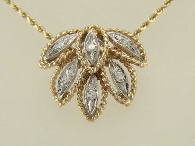 14K Yellow & White Gold Natural Diamond Necklace Slide 4.5 grams