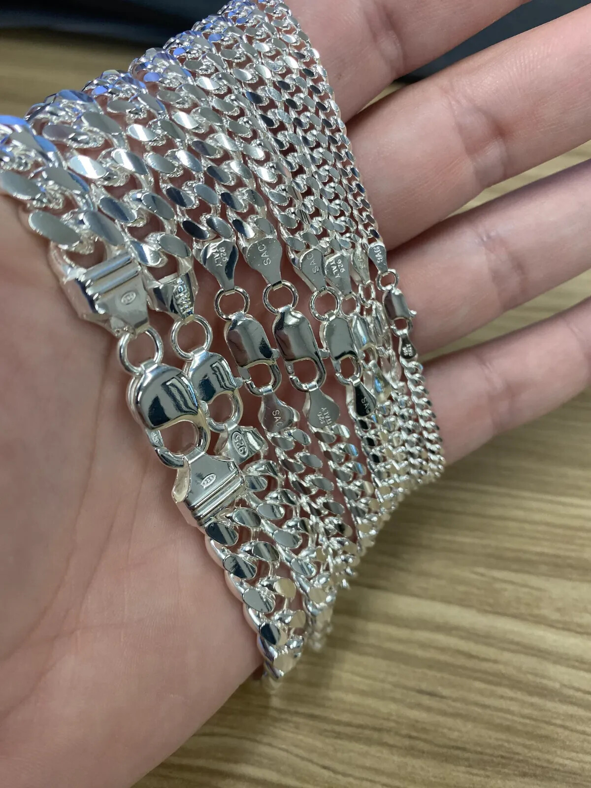 Mens Real Solid 925 Sterling Silver Miami Cuban Tight Link Curb Boys Chain Italy
