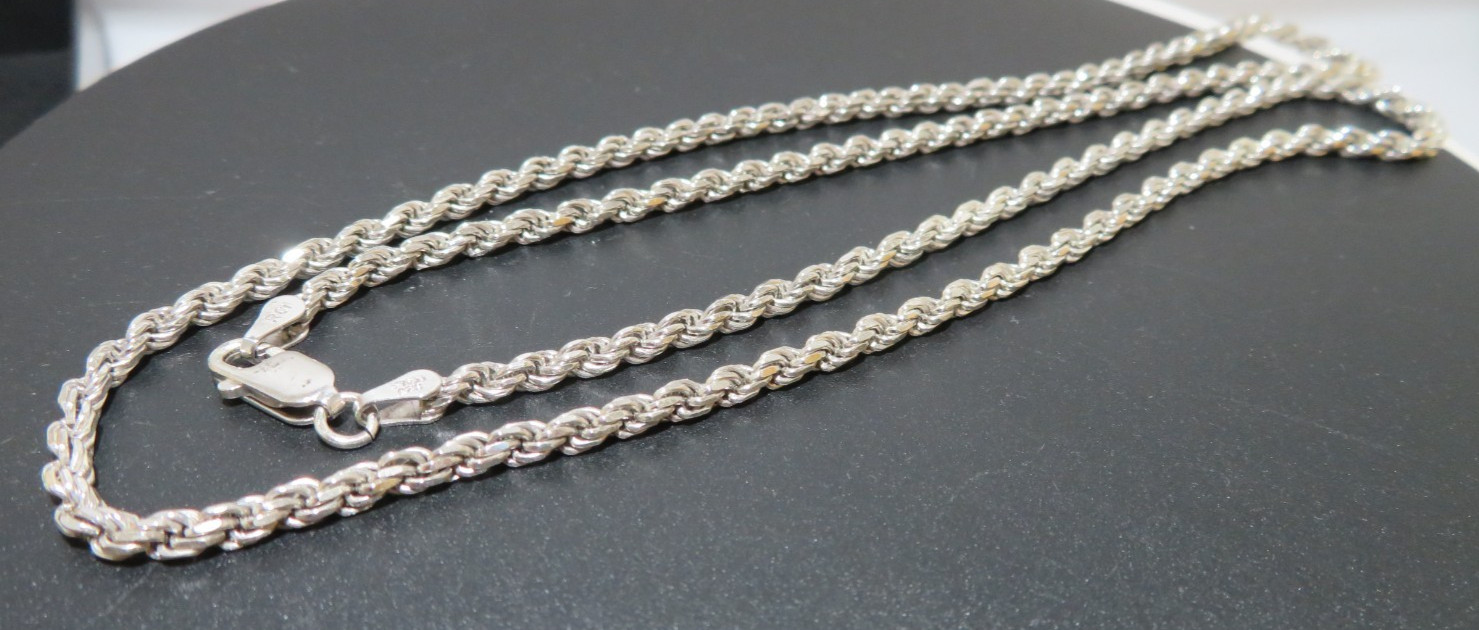 .925 STERLING SILVER SOLID ROPE CHAIN 24″ LONG 2.87 MM THICK 15.15gram(AI-3021)