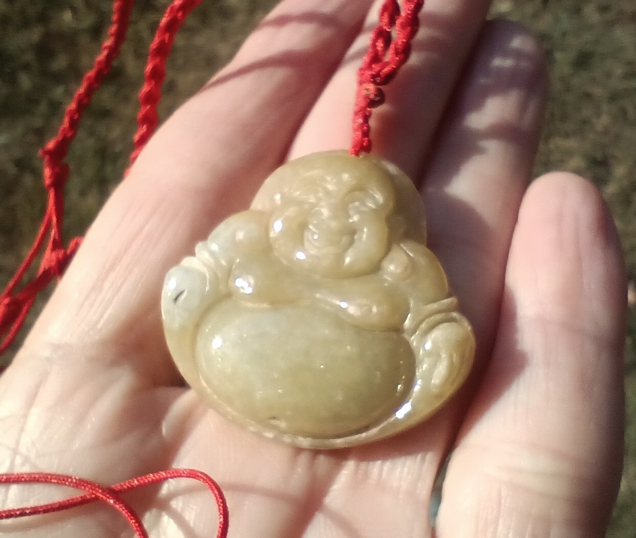 Natural Jadeite Jade Happy Buddha pendant necklace Myanmar CH733