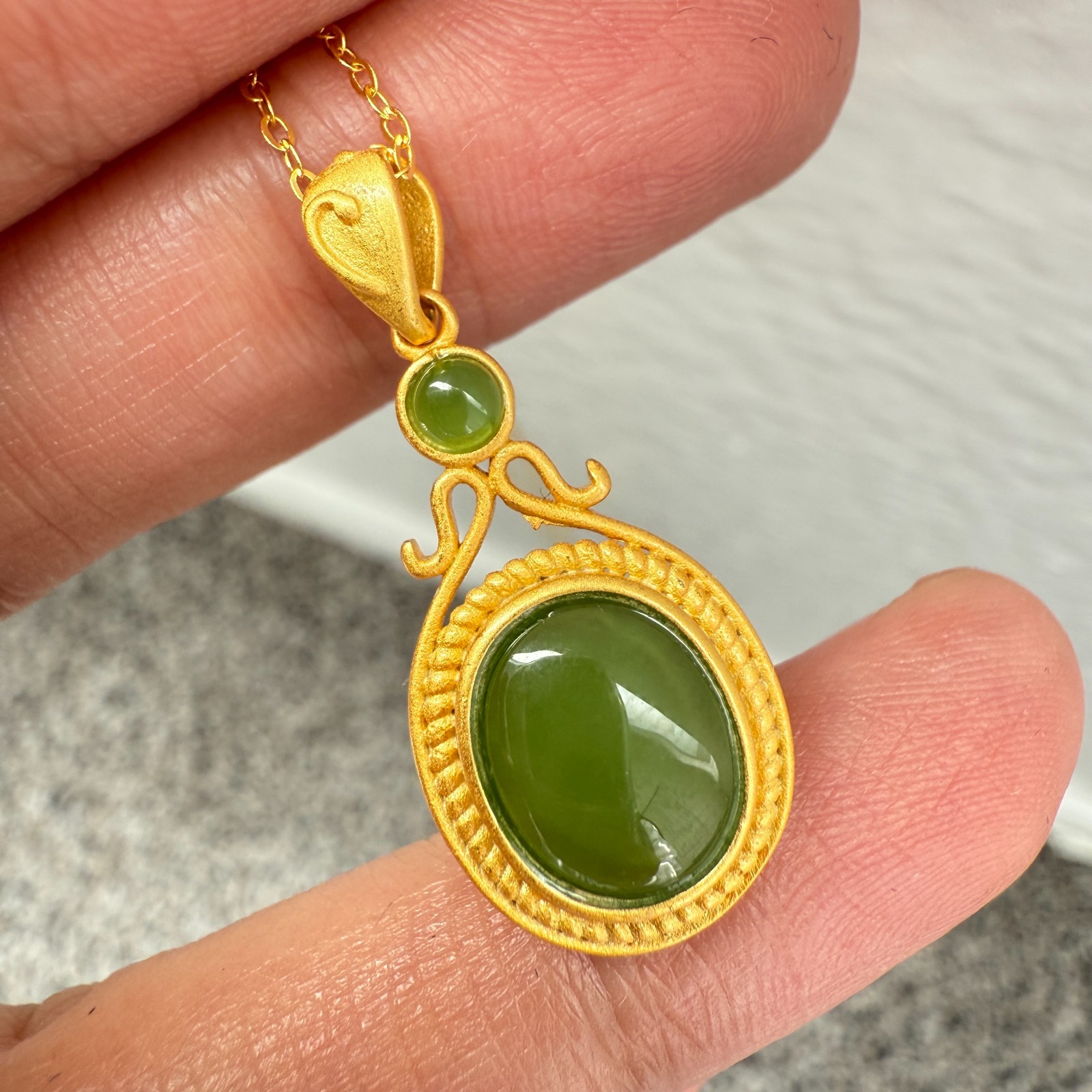 925 Sterling Silver Necklace 11x9mm Natural Emerald Exotic 14K Gold Plated Chain