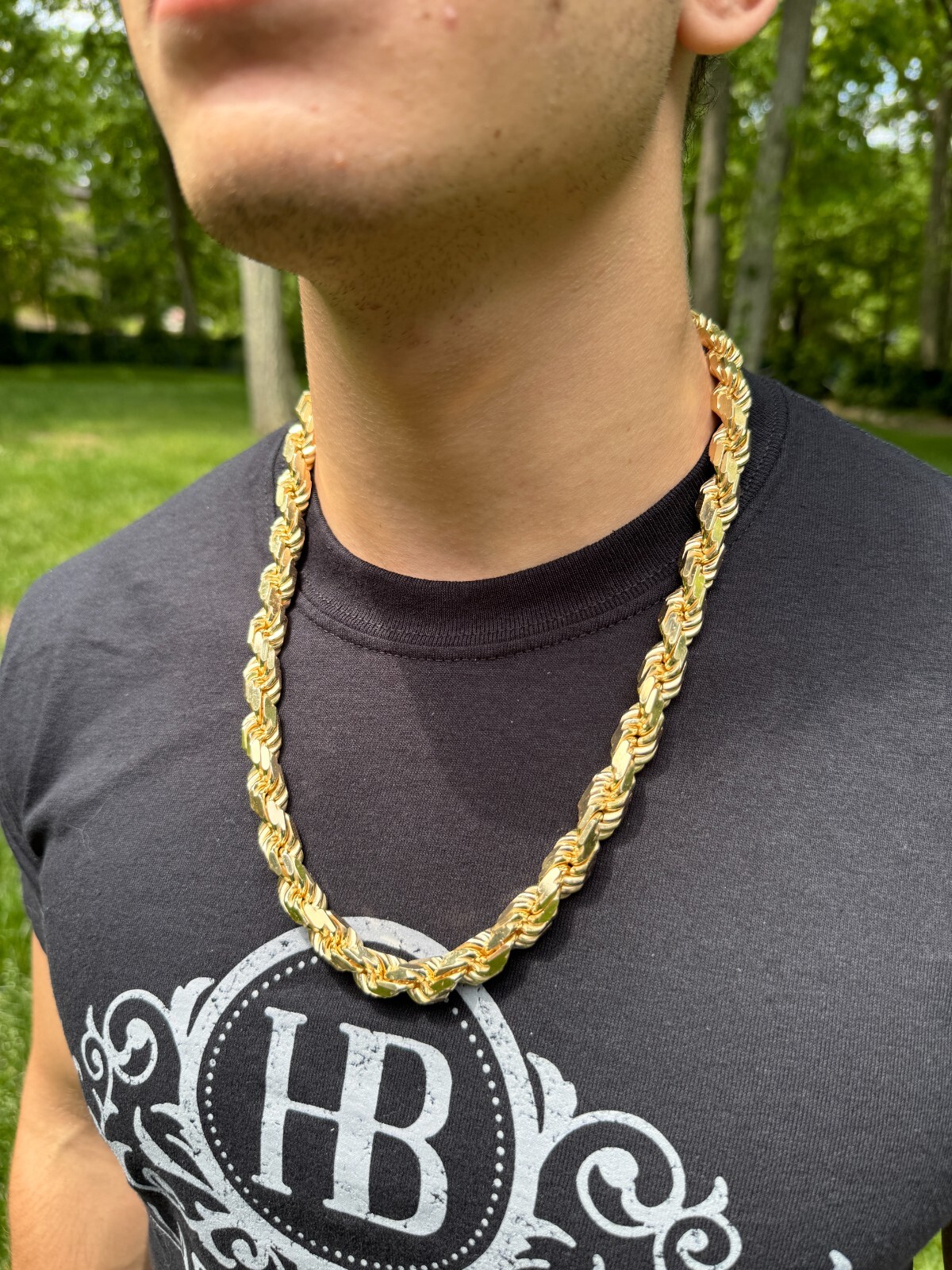 10mm Thick Mens Rope Chain 14k Gold Over Real Solid 925 Sterling Silver Necklace