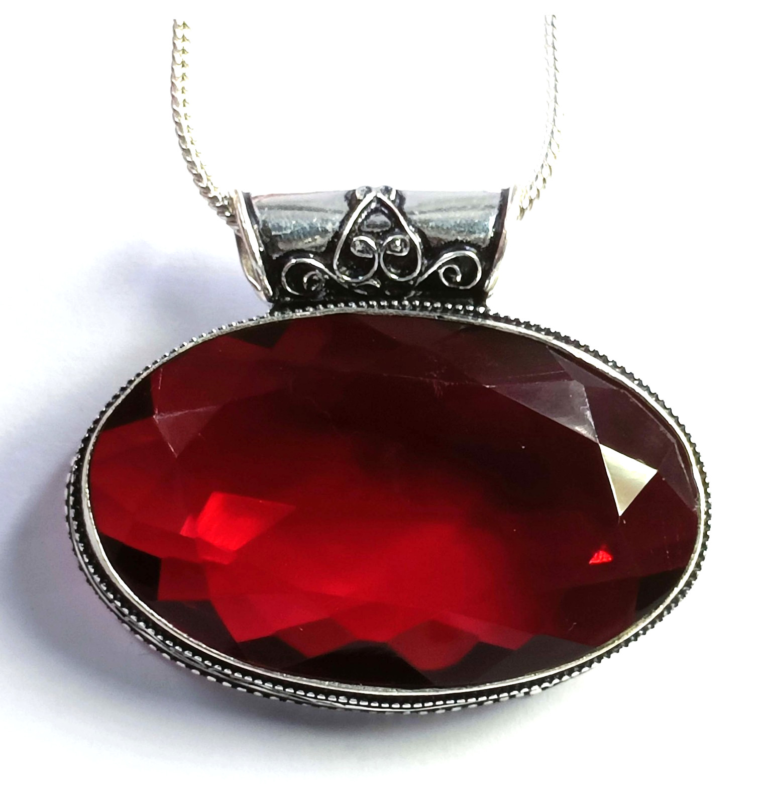 128.50 Ct Natural Red Ruby Oval Shape Pendant with 925 Free Silver Chain 6MGQ