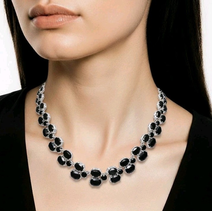 White Gold Over Sterling silver Black Spinel Gemstone Necklace
