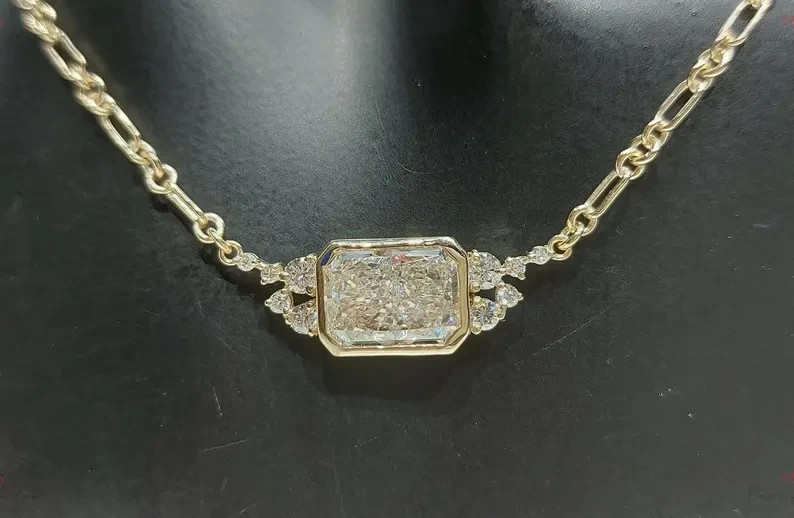 3CT Radiant Cut GRA Certified Moissanite Solitaire Pendant 14k Yellow Gold Over