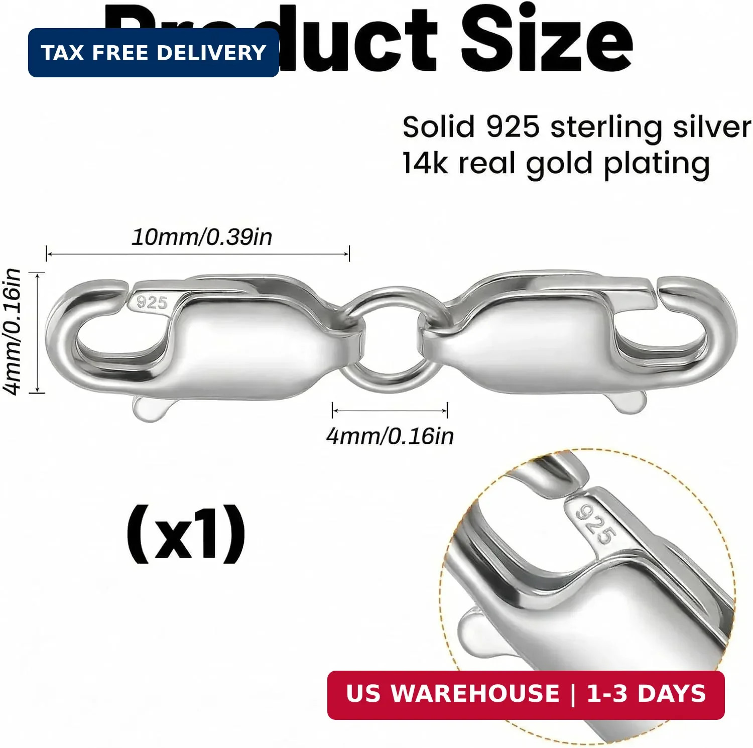 925 Sterling Double Lobster Claw Clasp Necklace Clasps and Closures Jewelry Clas