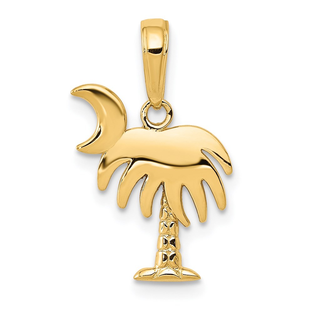 Real 14K Yellow Gold Charleston Palm Tree with Moon Pendant; Length: 20 mm
