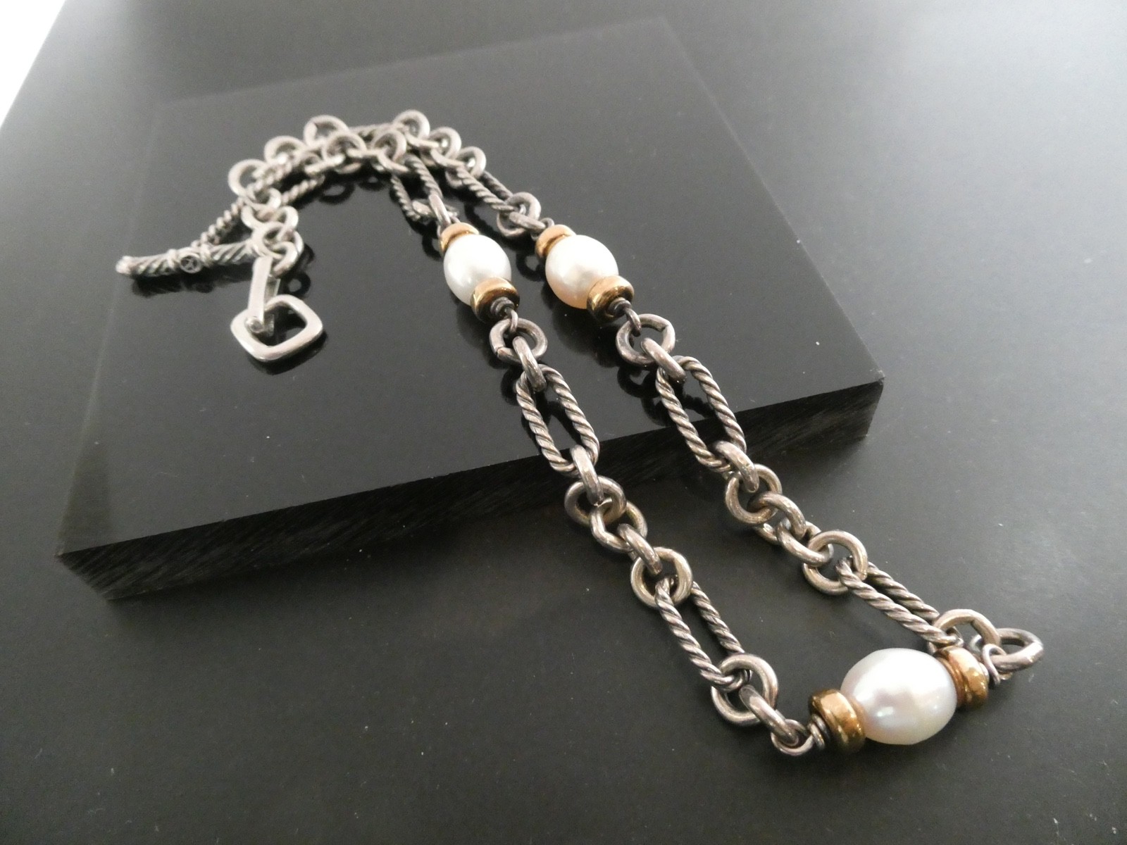 DAVID YURMAN Sterling Silver 925 & 18k YG Pearl Madison Chain Necklace 15.5″