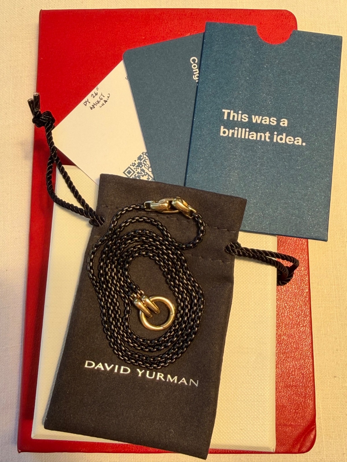 David Yurman 18K Clasp & Smooth Amulet on Stainless Steel Box Chain Necklace 26″