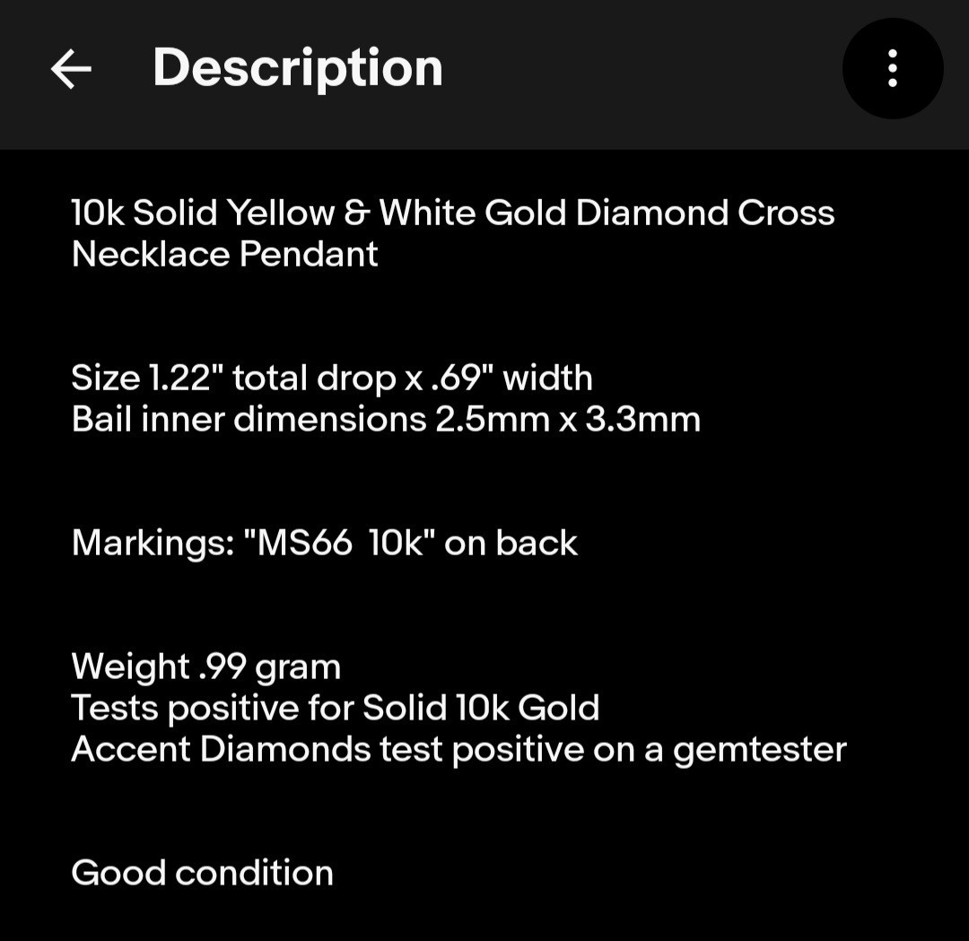 10k Solid Yellow & White Gold Diamond Cross Necklace Pendant 1.22″ Signed .99g