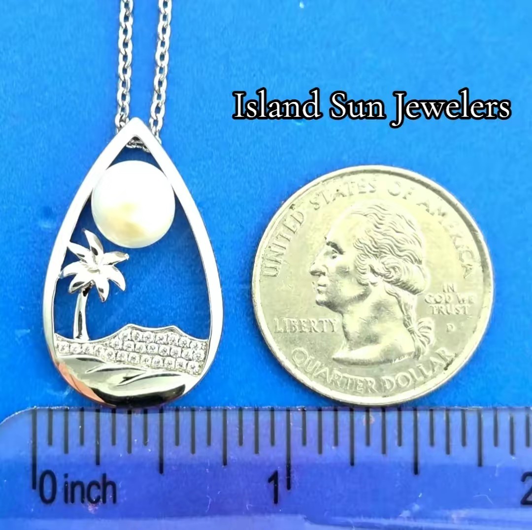 Alamea Diamond Head Palm Tree Pendant, Sterling Silver