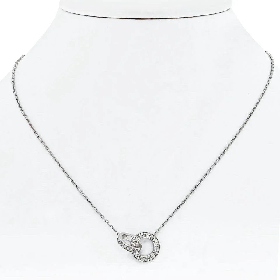 Cartier Love Necklace with Pendant 18k White Gold Pavé Diamond 0.30 ctw