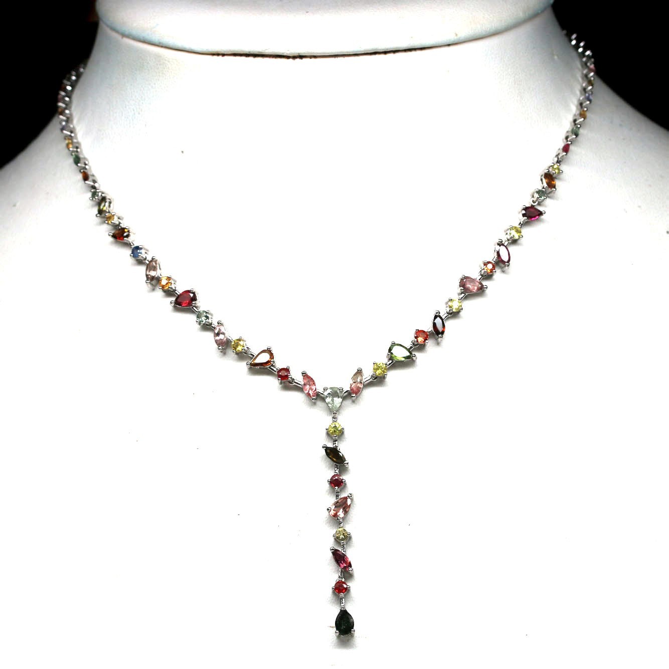 Handmade 925 Silver Fancy Color Tourmaline Sapphire Necklace 16.5 in