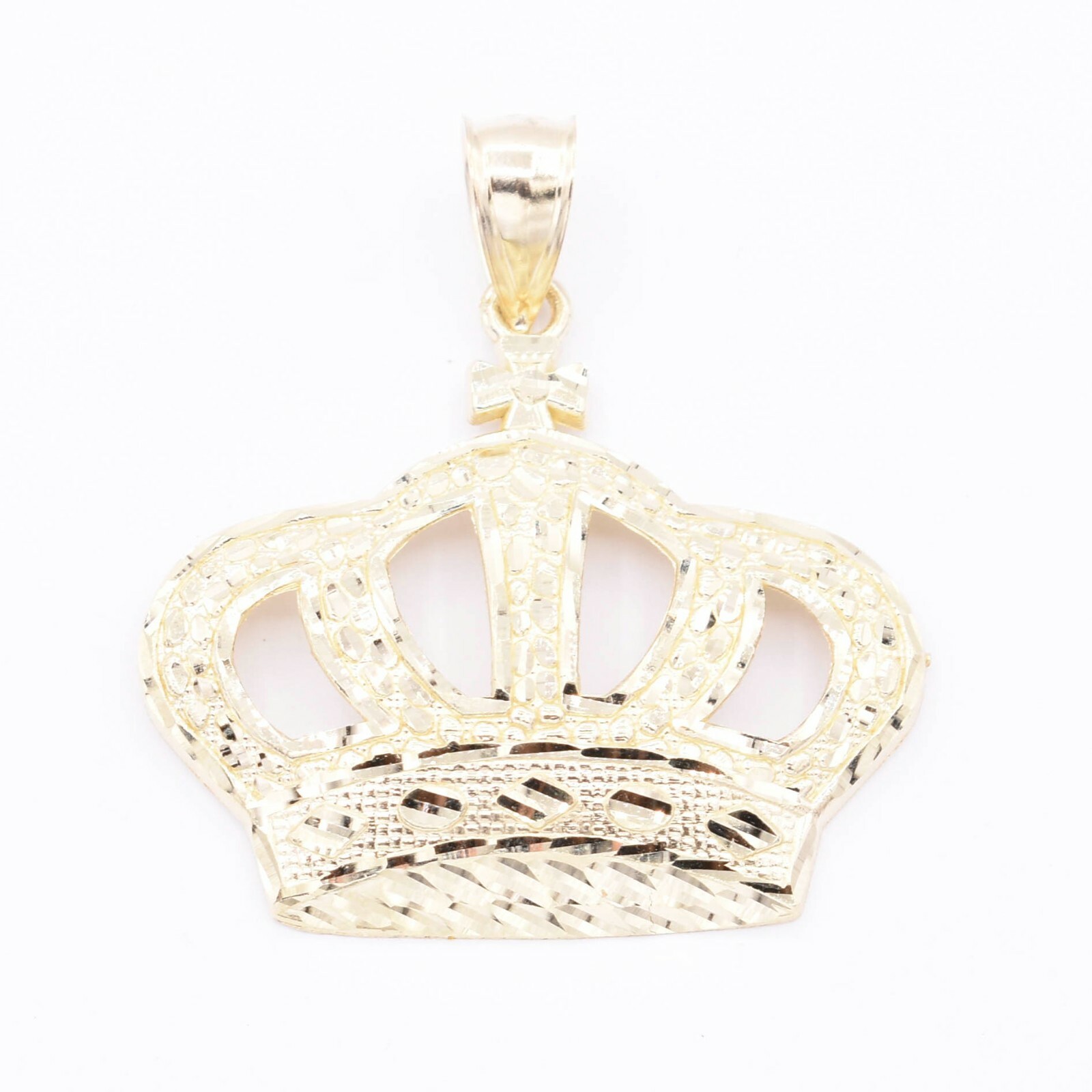 Textured Nugget Style Crown Pendant Charm Real Solid 10K Yellow Gold ALL SIZES