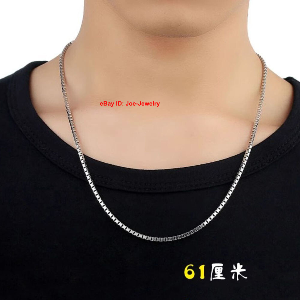 Real 999 Fine Silver Necklace 3.0mm Box Link Women Men Necklace 19.7-27.5inch L