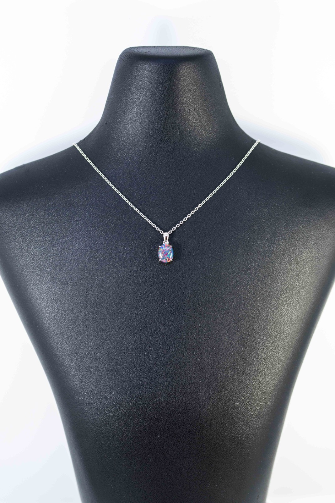 Simple Pinfire Australian Triplet Opal Necklace Pendant White Gold Plated Silver