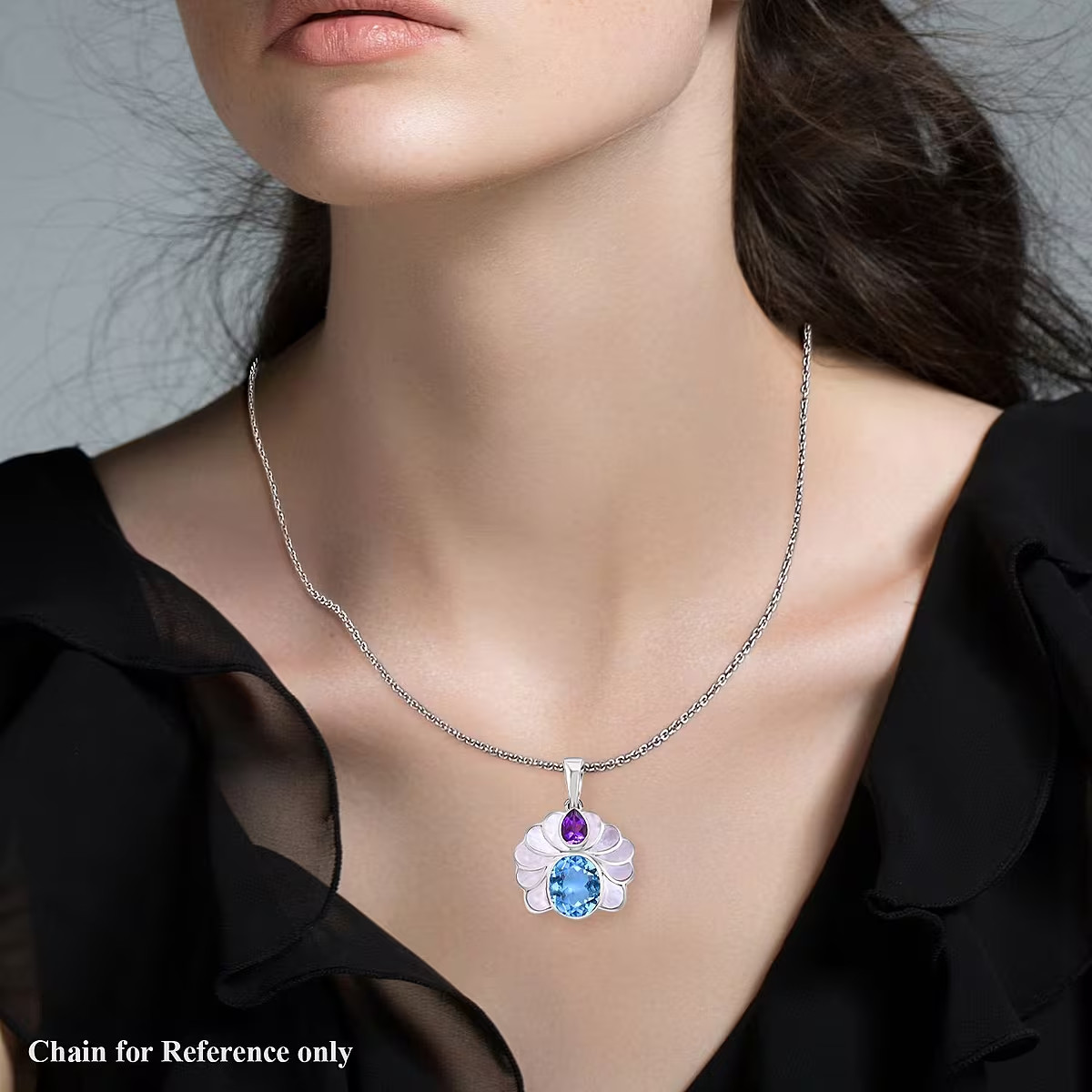 Bali Legacy White Shell Pearl, Amethyst and Blue Topaz 7.00 ctw Pendant no chain