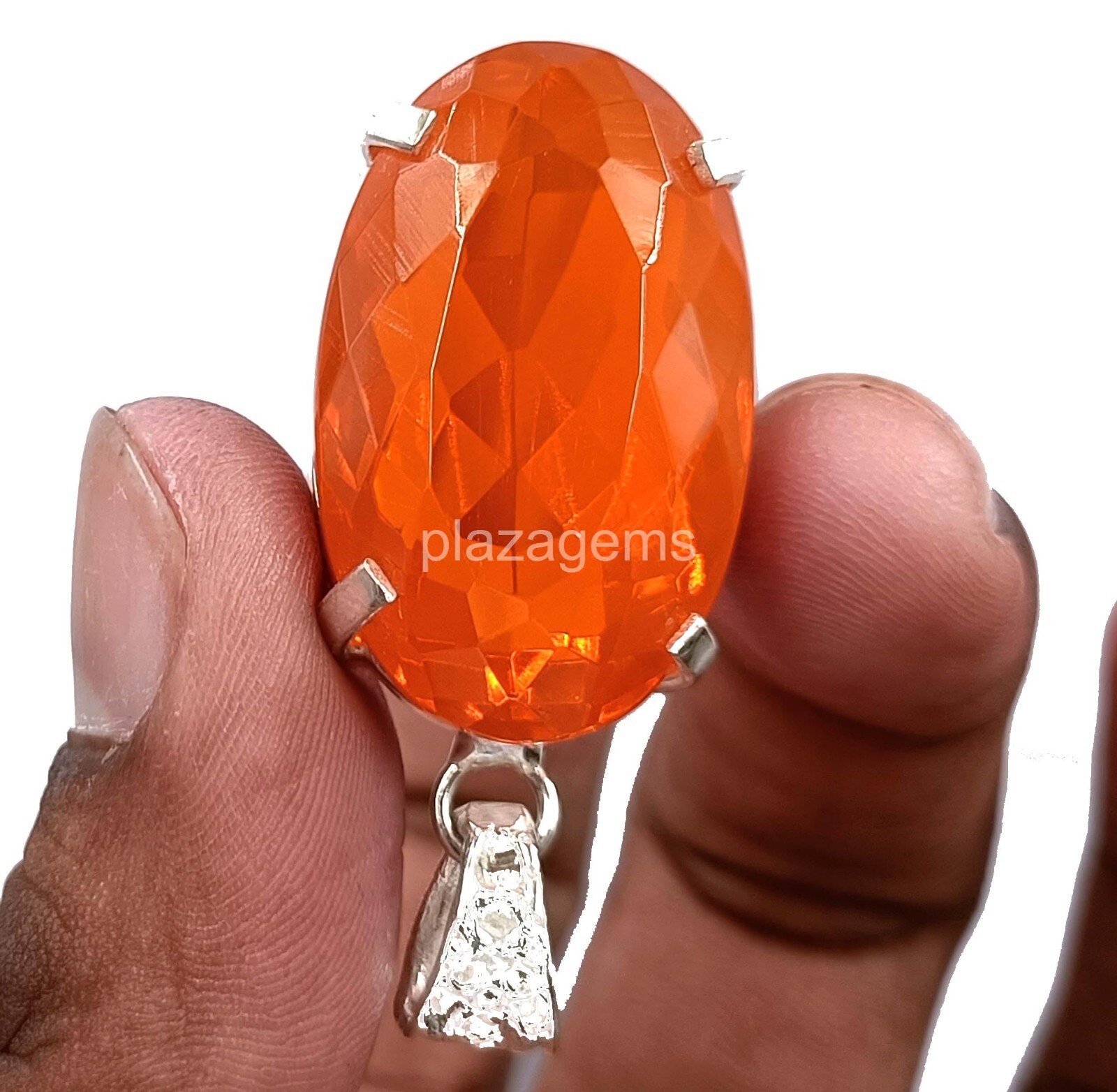 EGL Certified 76 Ct Natural Orange Sapphire 925 Silver Pendant Loose Gems 5OSI