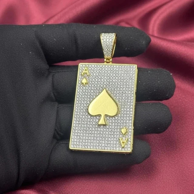 2.25Ct Round Cut Natural Moissanite Ace of Spades Pendant 14K Yellow Gold Plated
