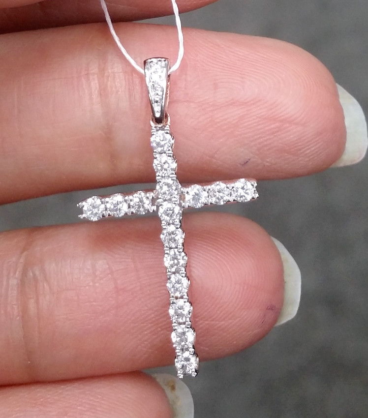 Deal! 0.55 CTW ROUND DIAMOND CLUSTER CROSS PENDANT CHARM IN 14K GOLD 28 MM