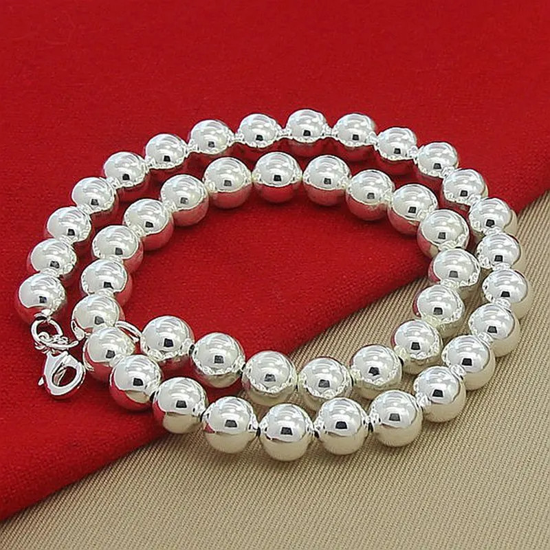 Sterling Silver 925 Smooth Beads Ball Chain Necklace Women 4MM 6MM 8MM
