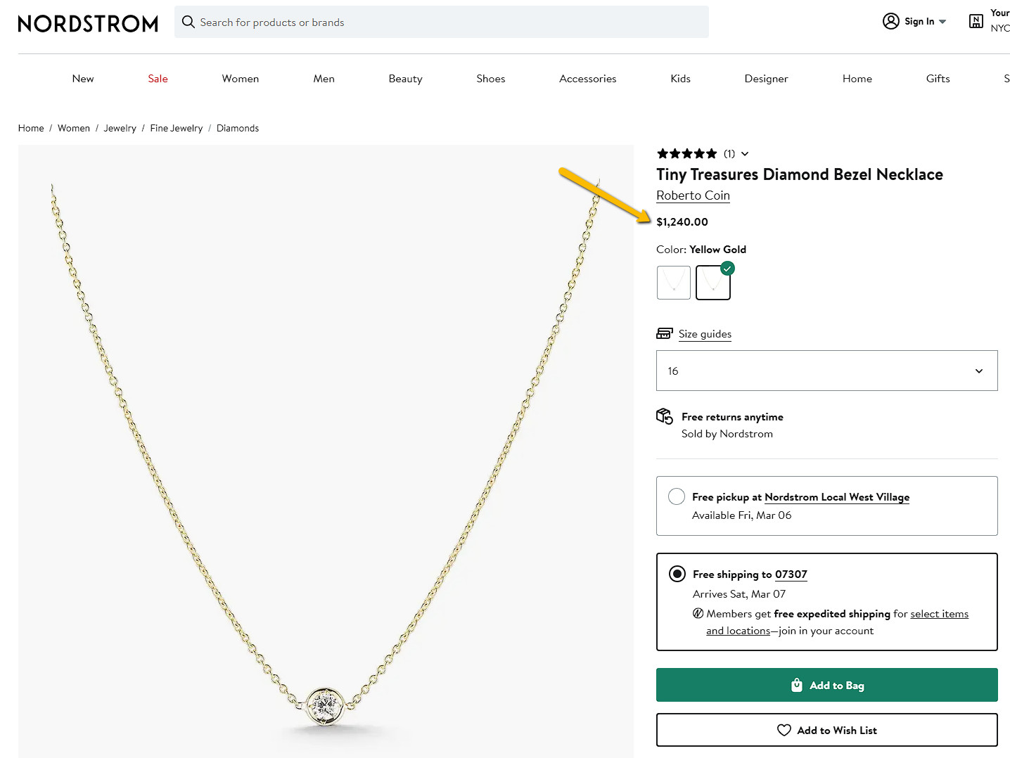 ROBERTO COIN TINY TREASURES DIAMOND BEZEL NECKLACE – READ DESC.
