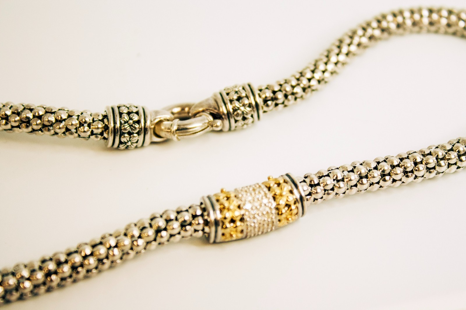 Gabrielle Bruni Sterling Silver 14K Gold Diamond Blossom Popcorn Chain Necklace