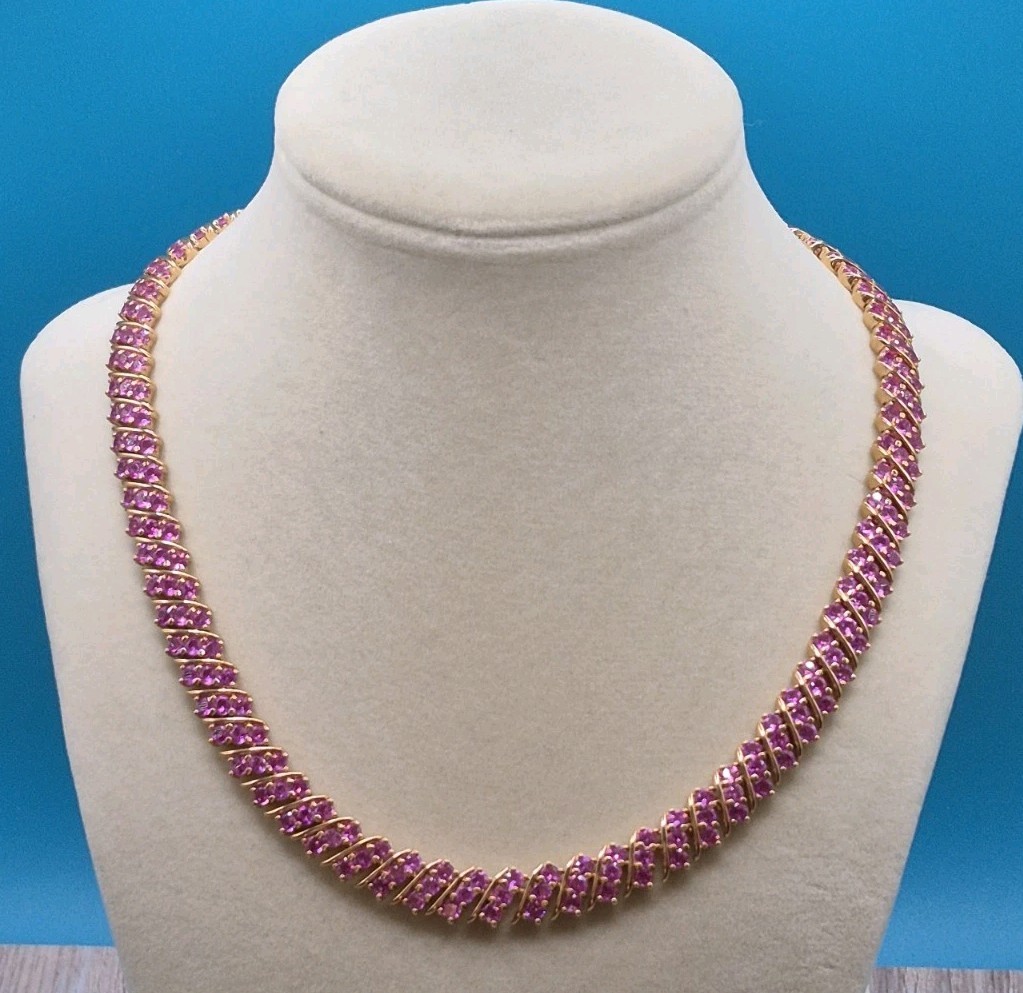 925 Pink Sapphire Gold Over Sterling Silver Tennis Necklace Choker 17in Infinity