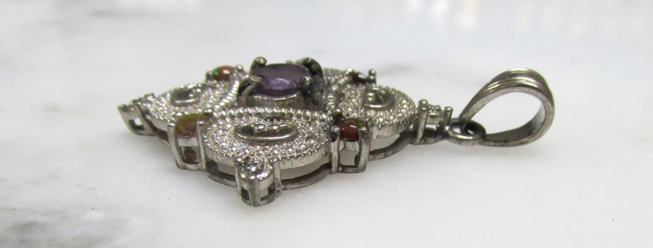 Unknown Stones Sterling Silver Dangle Pendant; India ~ 7grams ~ 11-A609