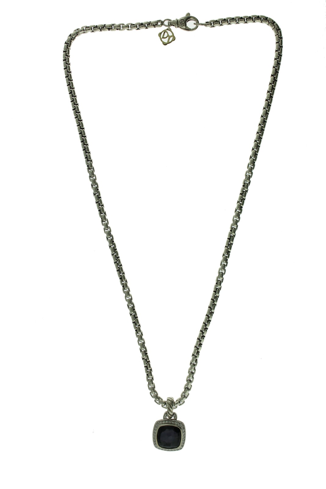 David Yurman Albion Sterling Silver Diamond Black Orchid Pendant Necklace 18″