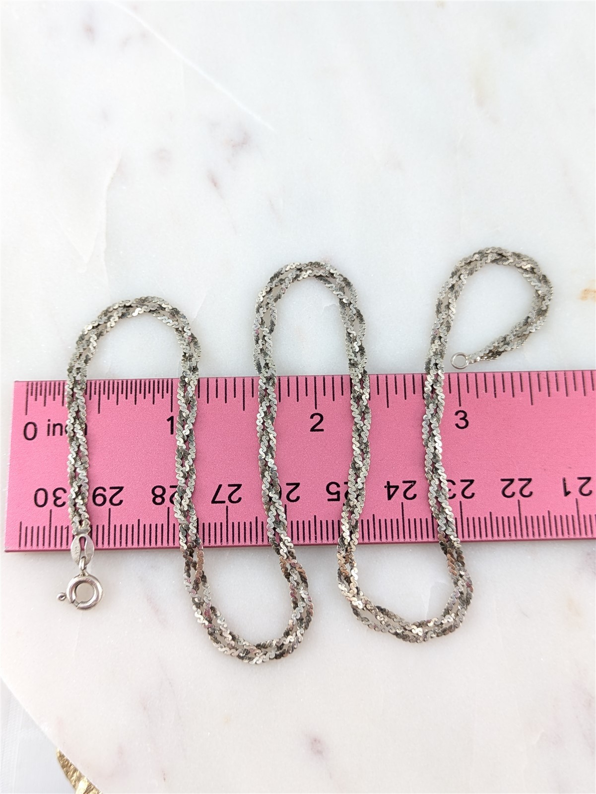 Vintage Solid Sterling Woven Braided Serpentine Flat Wave Chain Necklace 6 Grams