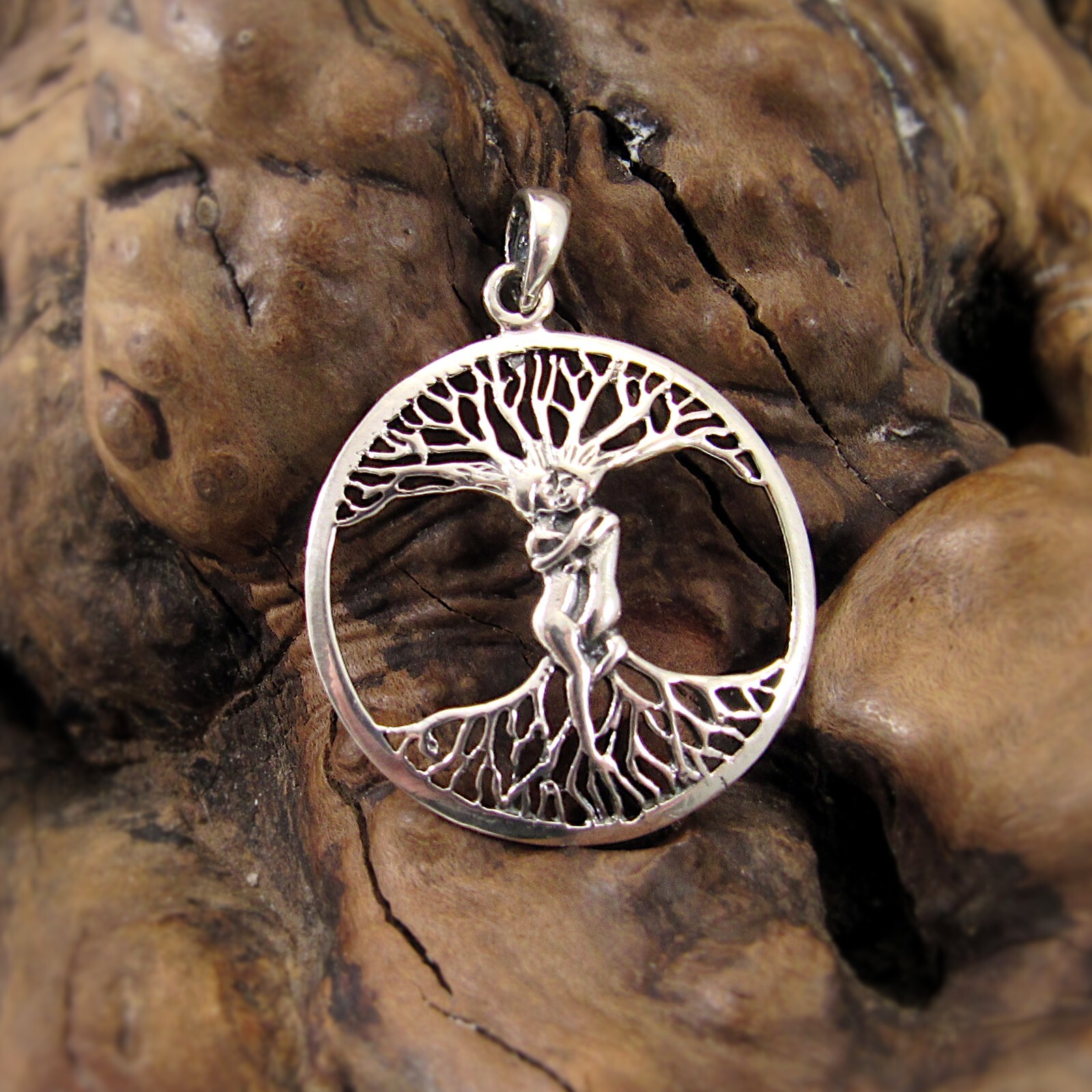 Solid 925 Sterling Silver Entwined Lovers/Couple Tree of Life Yggdrasil Pendant