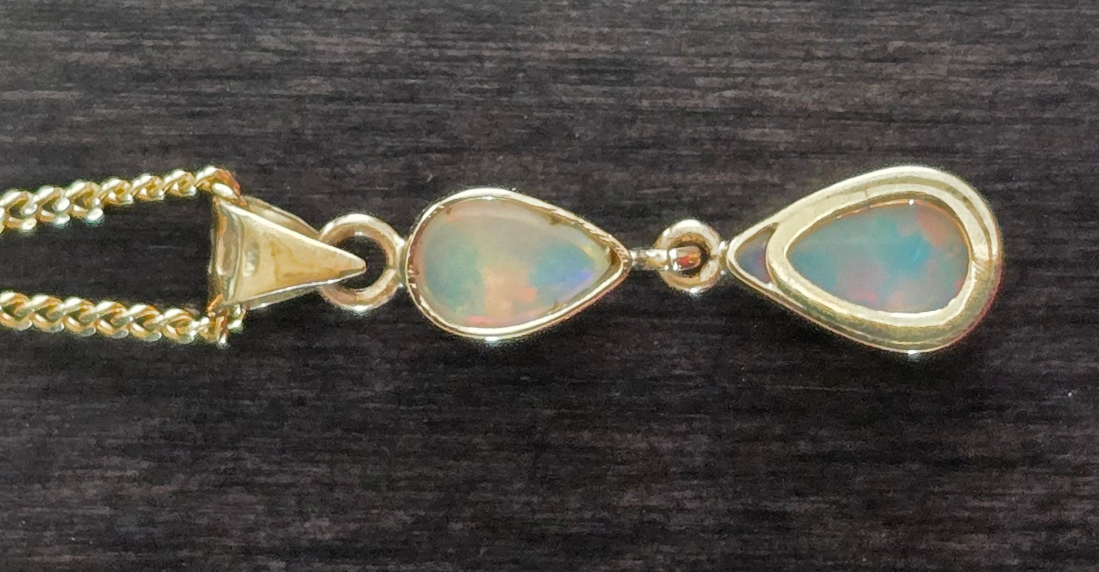 Vintage 10K Gold Genuine Australian Opal Double Drop Pendant Navy Provenance