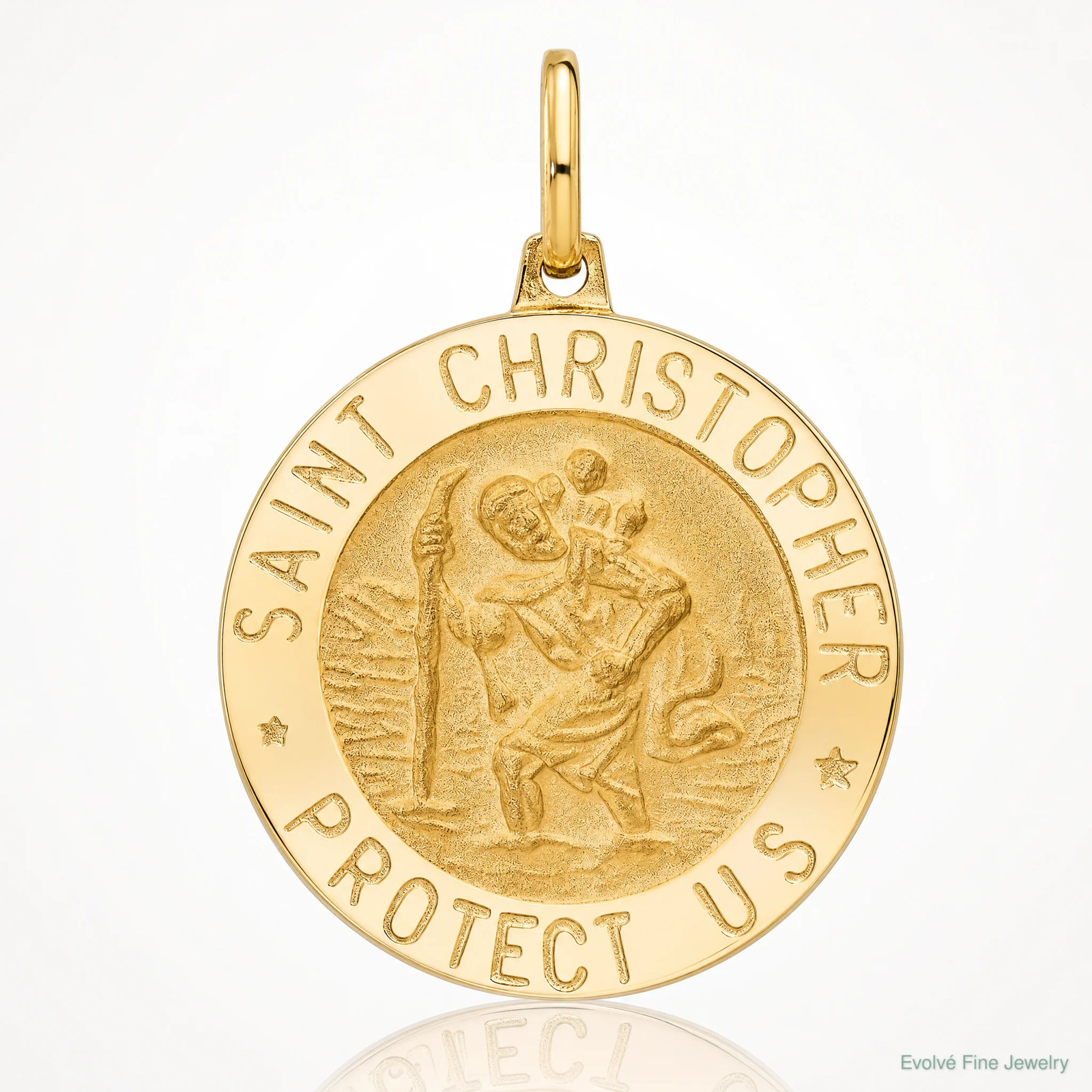 14K Yellow Gold Polished And Satin Round St. Christopher Pendant