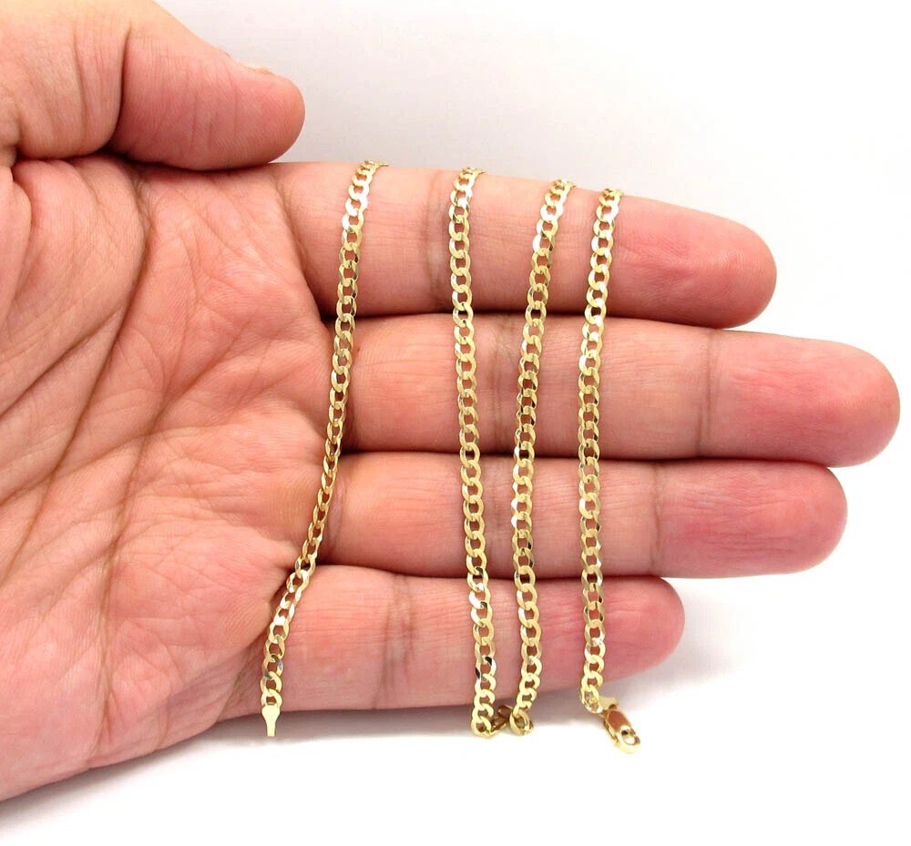 10K Solid Yellow Gold Cuban Curb Chain Necklace 2.5mm 16″ 18″ 20″ 22″ 24″ 30″