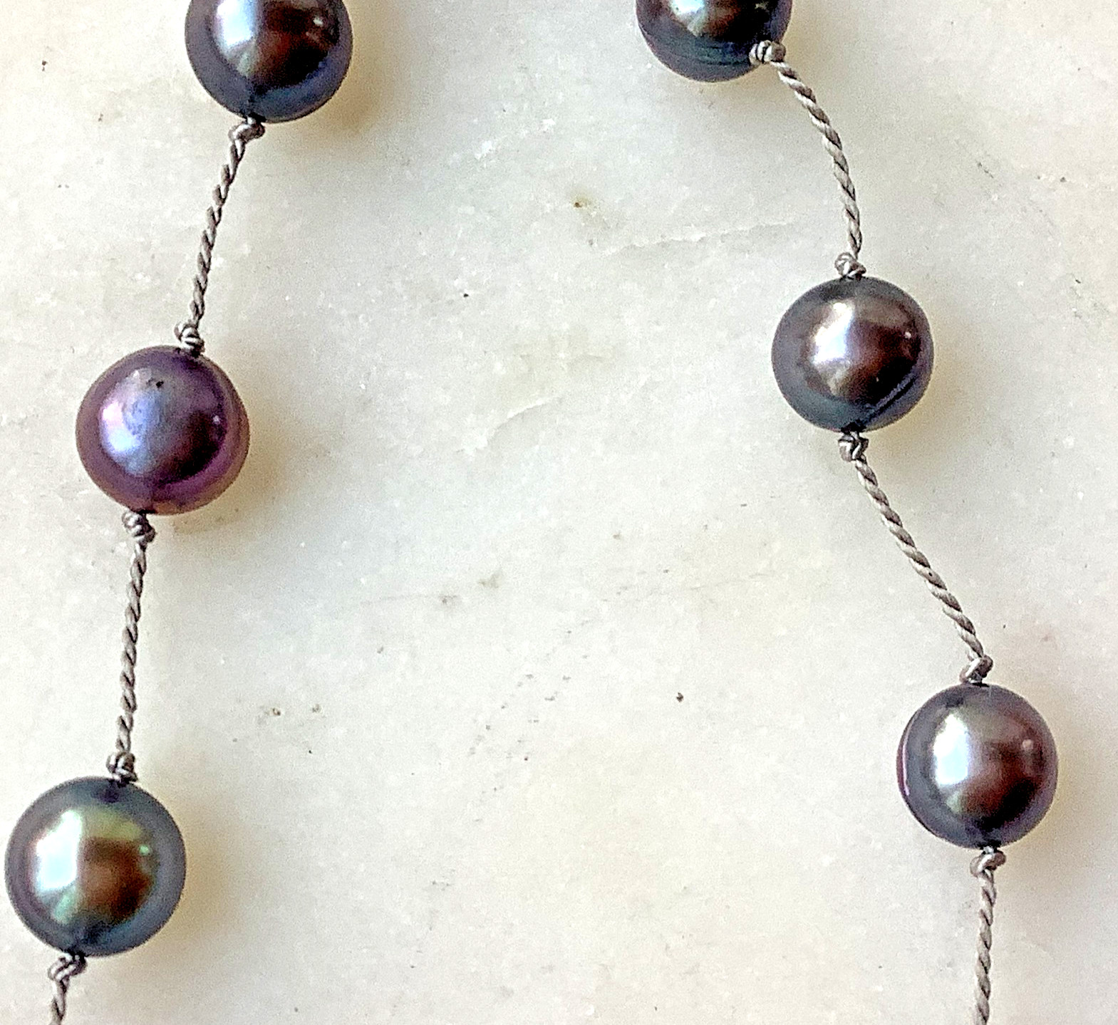 Vintage Peacock Pearls Necklace 6mm Sterling Silver 15” Signed