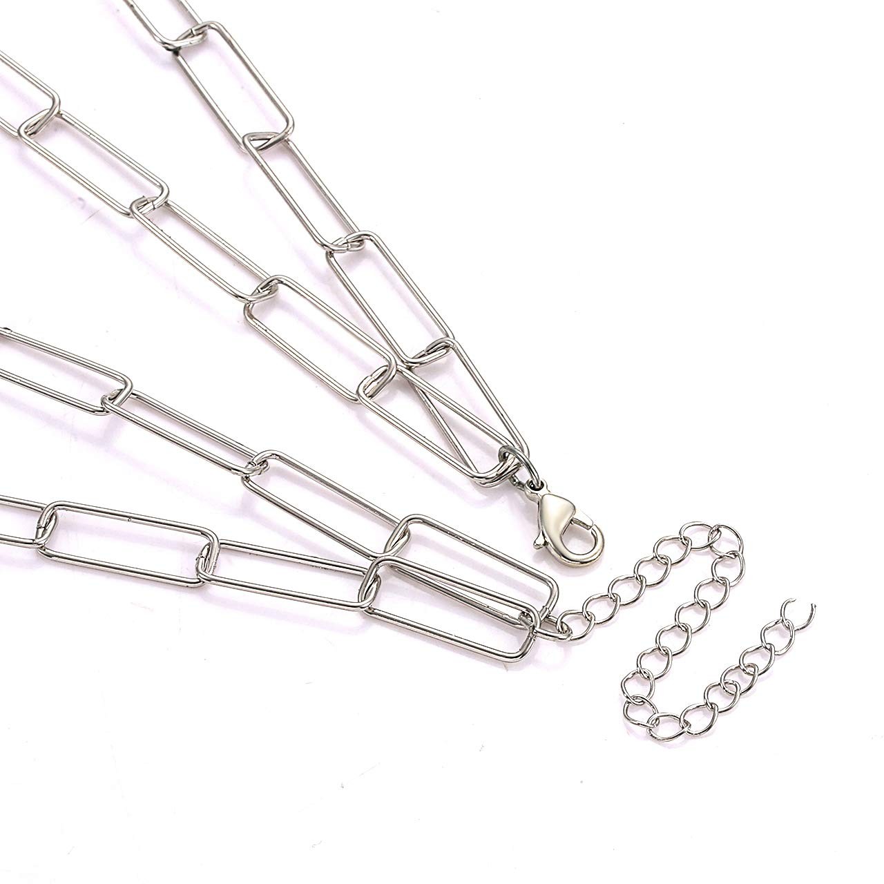 Layered Rectangle Paper Clip Chain Link Choker Statement Hammered Heart Pendant