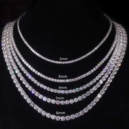 2/3/5mm 16-24″ Real VVS Moissanite Tennis Chain Solid 925 Passes Diamnd Tester!