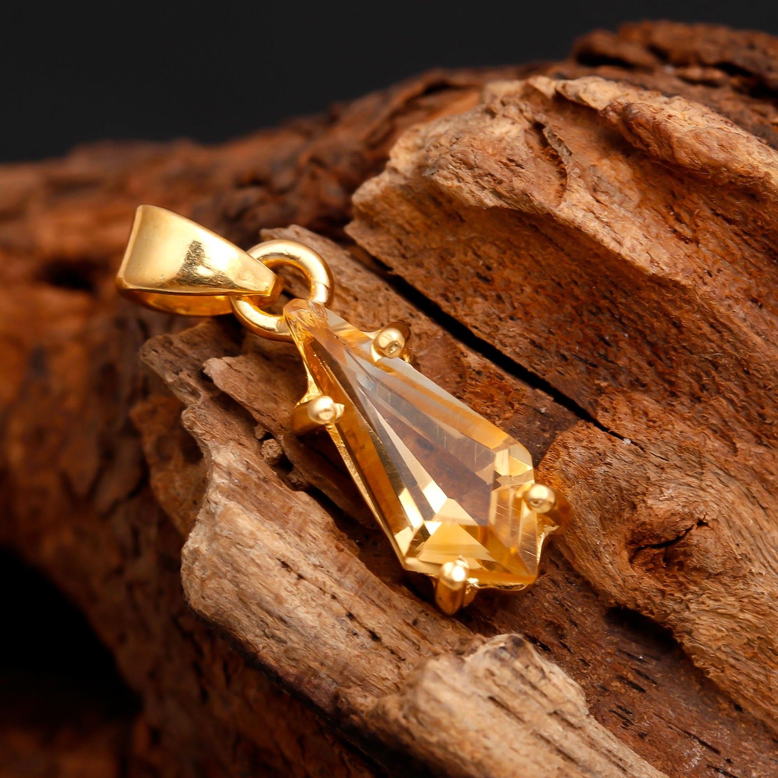 Natural Citrine Quartz Kite Chain Necklace Gold Fill 925 Sterling Silver Jewelry