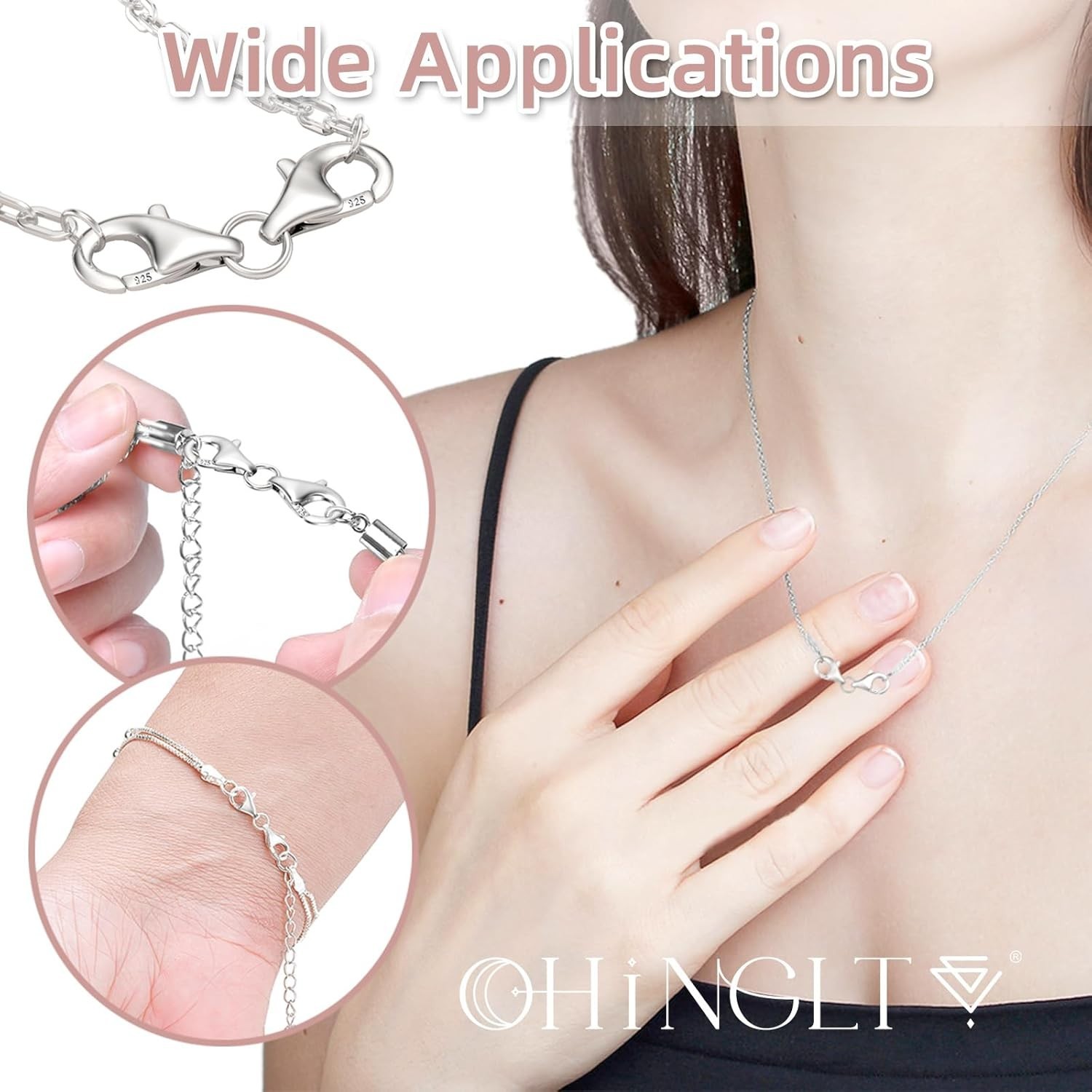 Double Lobster Claw Clasps 925 Sterling Silver Necklace Extender, Double End Des