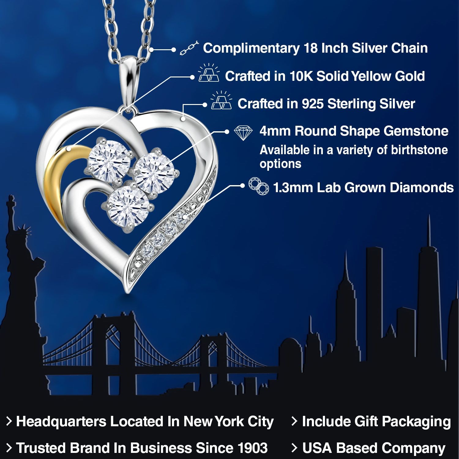 925 Sterling Silver and 10K Yellow Gold Pendant Near Colorless (GH) Moissanite