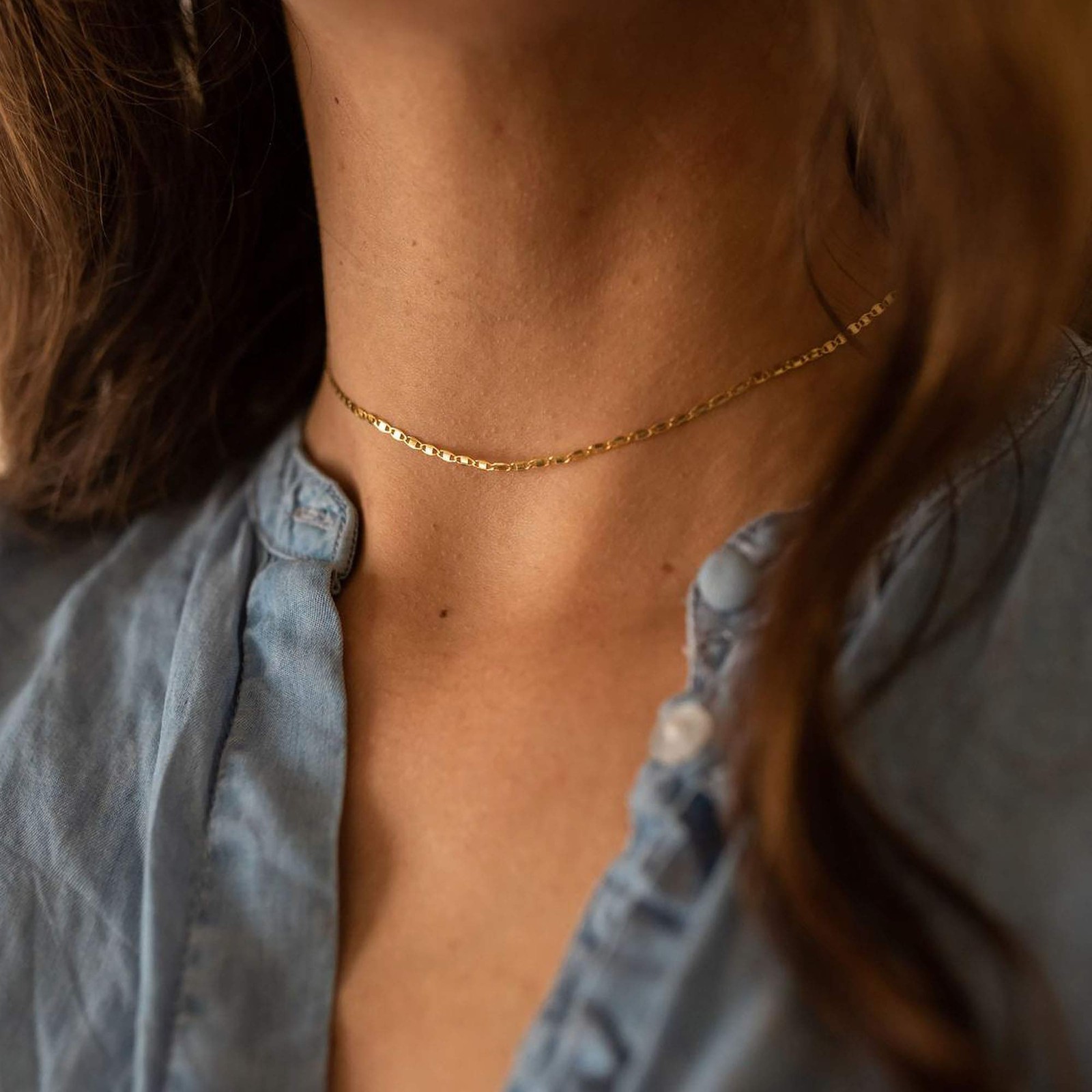 Gold Plain Chain Choker Necklace,14K Gold Plated Dainty Cute Link Lace Thin C…