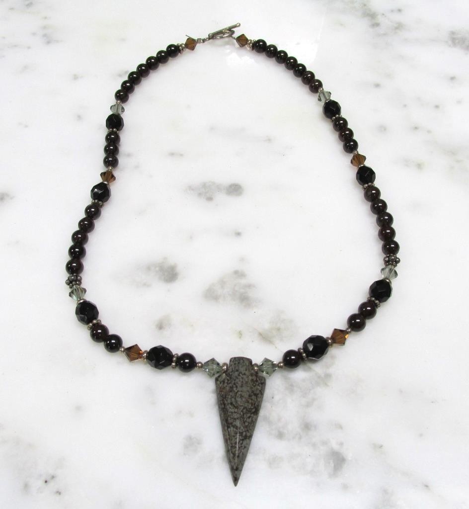 Multi-Stone Beaded Necklace w/ Unknown Stone Accent & Sterling Clasp ~ 6-C470