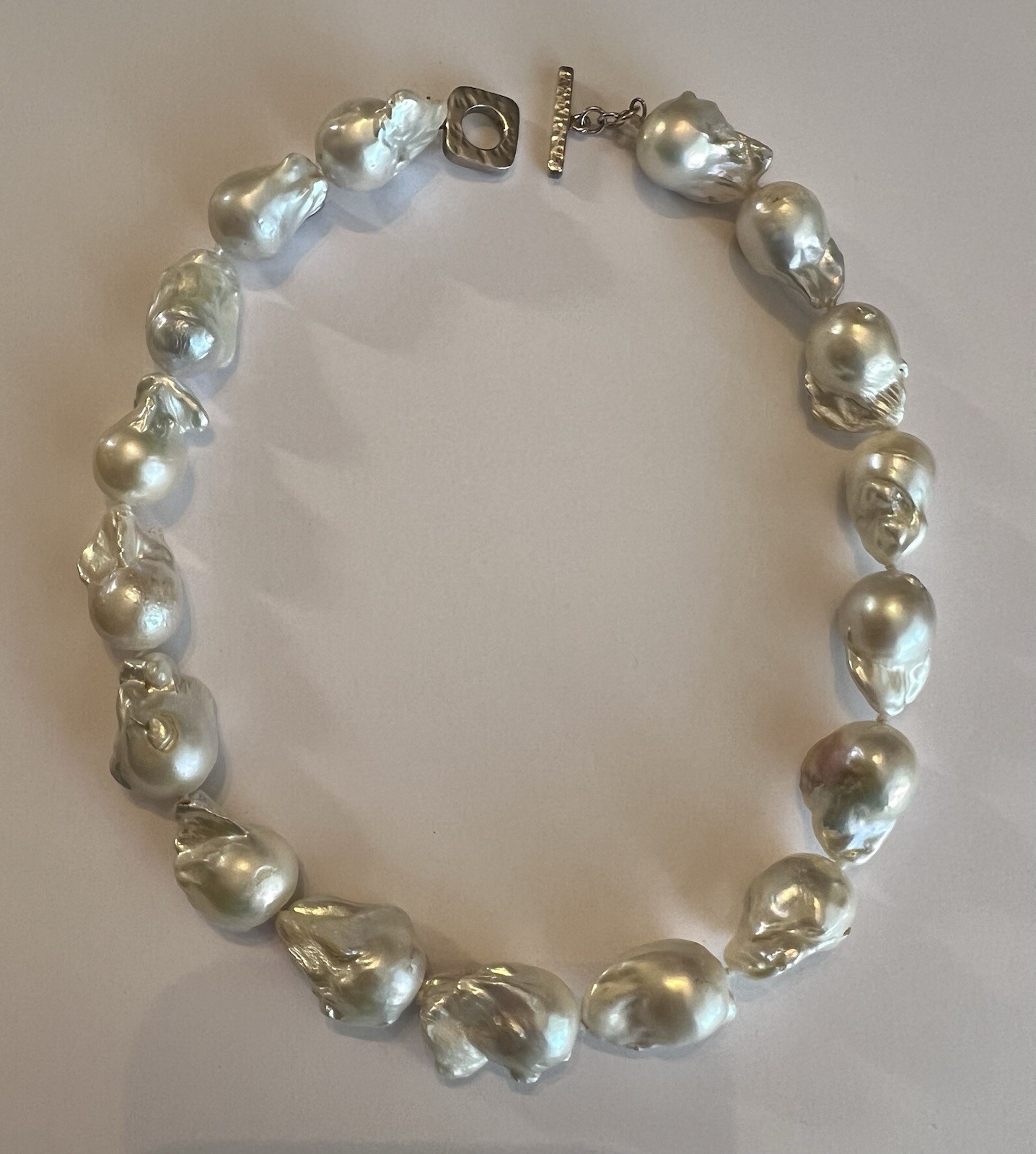 Natural Baroque Pearl Hand-Knotted Necklace With Sterling Silver Toggle Clasp