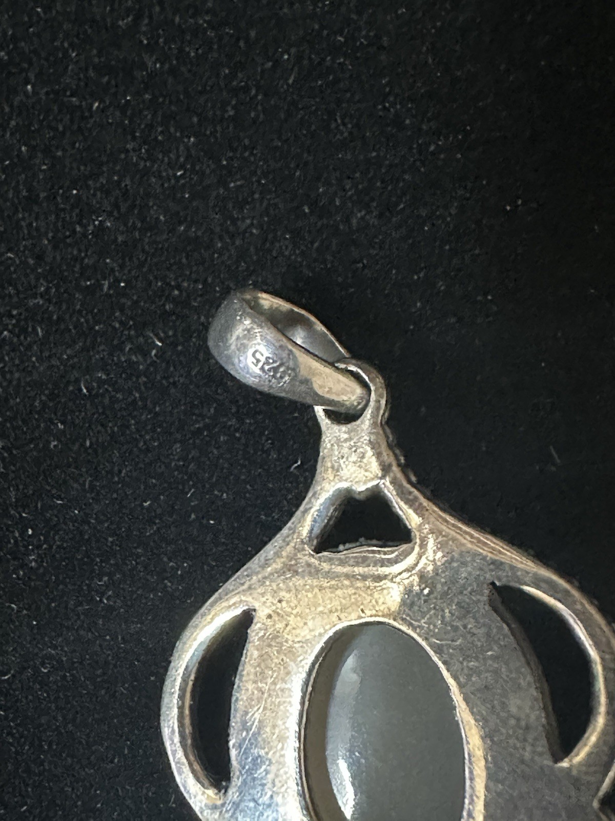 Sterling Silver 925 Opal Asymmetrical Pendant Signed 1.5” Long 7.9gr