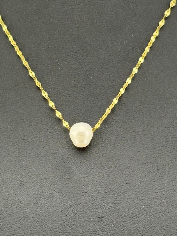 GOLD OVER 925 STERLING SILVER SOLITAIRE PEARL NUGGET CHAIN 16-18″ JUNE 1878