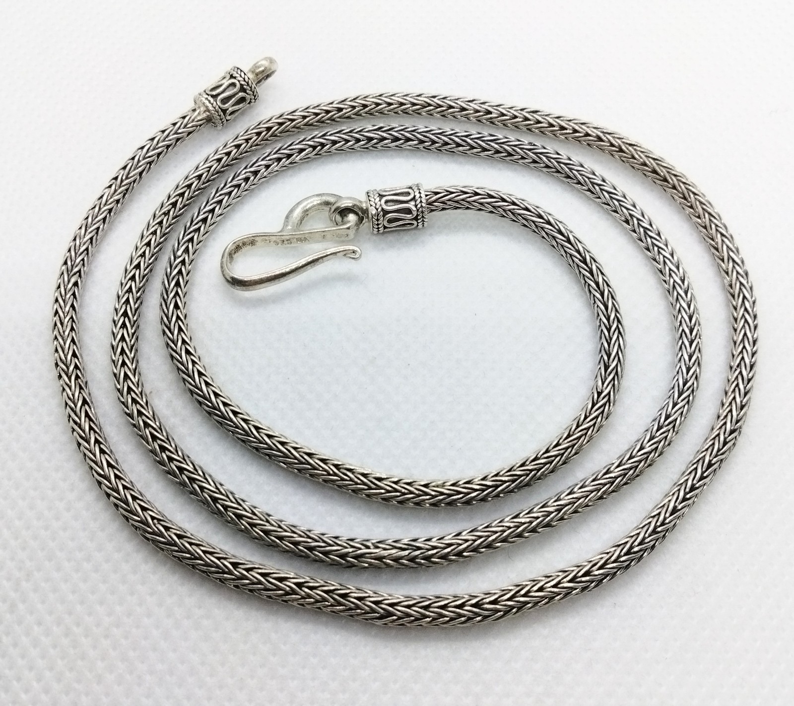 BA Suarti Sterling Silver 3mm Foxtail Spiga Wheat Hook Chain Necklace 24″