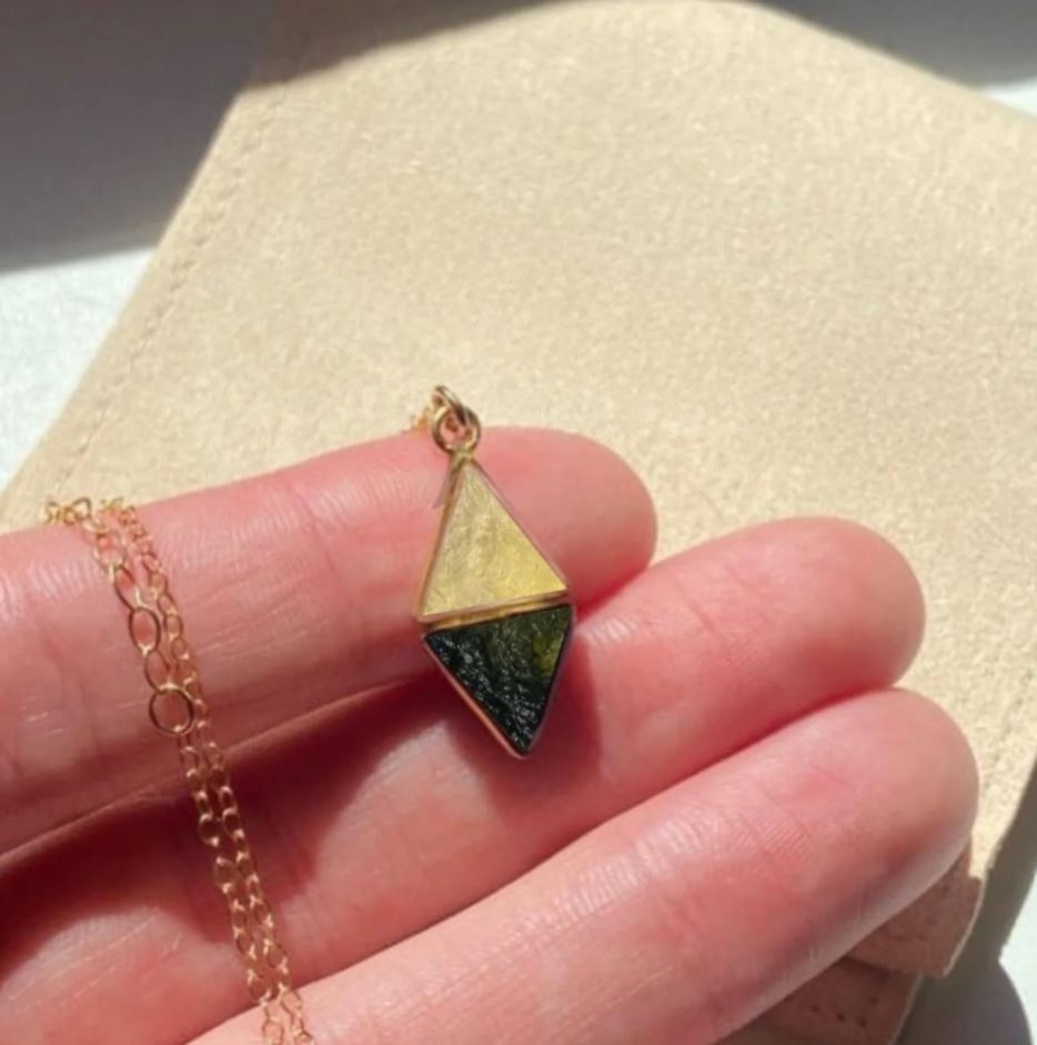 Czech Moldavite And Libyan Desert Glass Pendant 925 Sterling Silver Jewelry