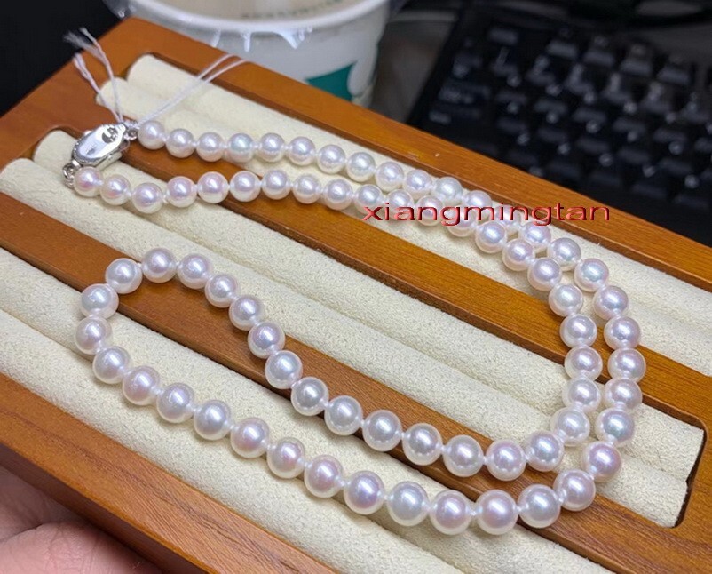 AAAAA real round long 24″ 9-10mm natural south sea white pearl necklace 14K gold